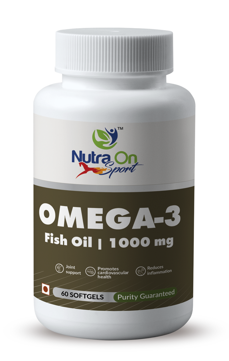 Nutra On Omega 3 Fish Oil I 1000 mg Omega -3, with (EPA 180mg & DHA 120mg) I For Brain, Heart, Eyes, and Joints Health-  60 Softgels for Men & Women