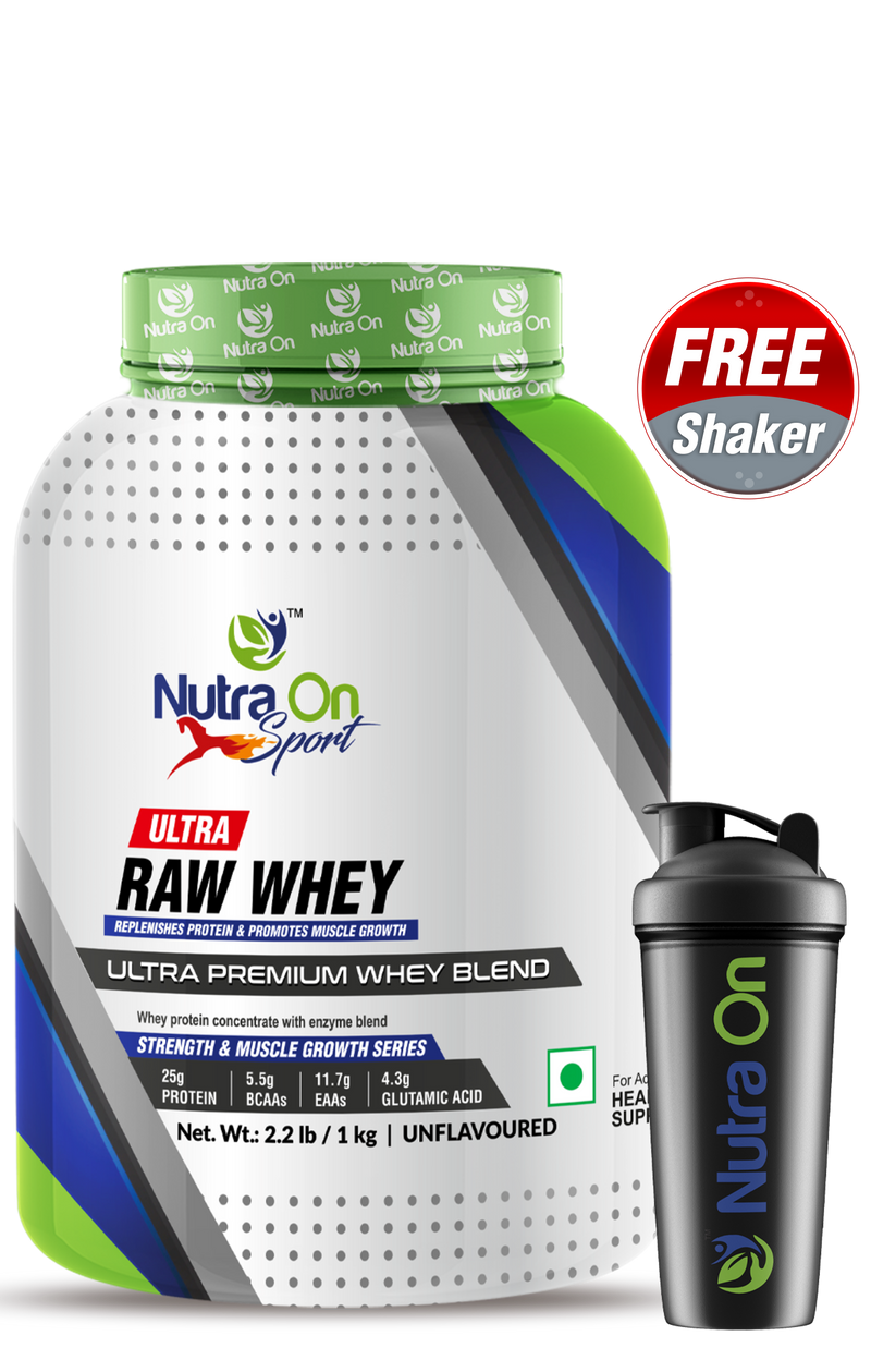 Nutra On Sports Ultra Raw Whey | 25g Protein I 5.5g BCAA I 1 kg - Unflavoured ( 28 Servings )