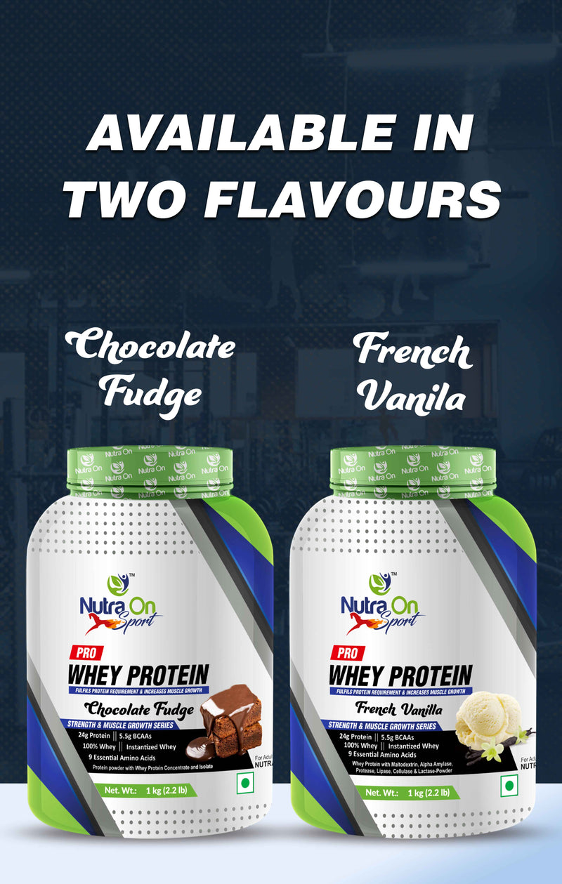 Nutra On Sport Pro Whey | 24g Protein Per Serving | Chocolate Fudge/French Vanilla | 1kg/2kg (28 & 57 Servings)